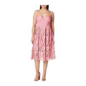 NWT Donna Morgan lace spaghetti straps midi dress, Size 0, Pink Sherbet